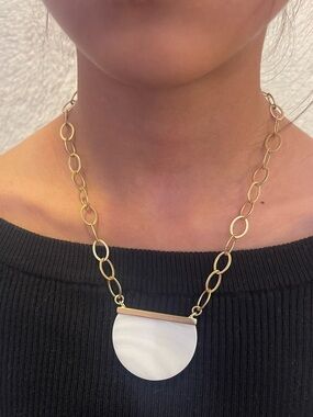 Gold Chain Necklace with White/Opal Half-Moon Pendant